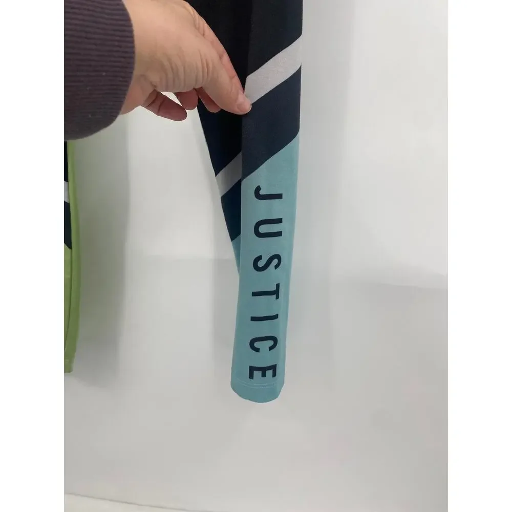 Justice Colorblock Leggings Black Blue Green Ankle Length M 10